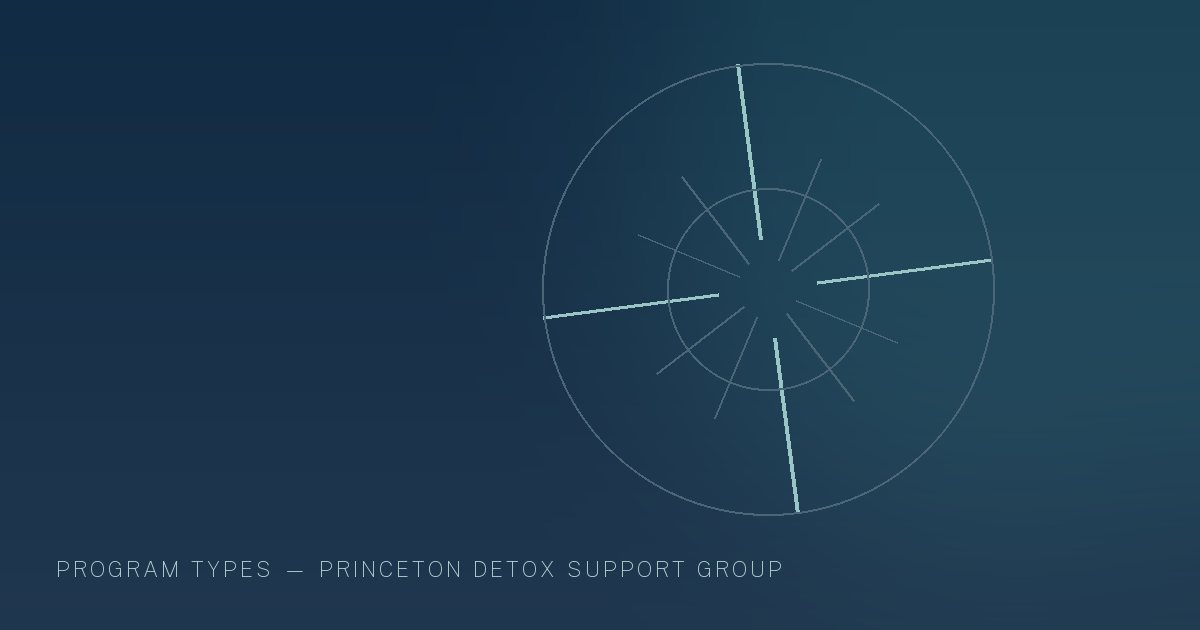 Illustration in the site's navy and teal palette showing a compass rose drawn in fine geometric lines, marking this guide to Luxury Rehab Programs in New Jersey.